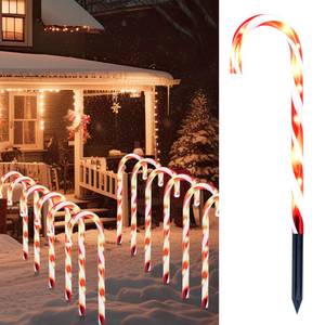 lot 3806 image: Joiedomi 12 Pcs Christmas Candy Cane Pathway Markers Lights, 12 Stakes Lights with Warm White, Waterproof Outdoor Decorations for Holiday Xmas Indoor,Yard,Patio,Garden,Walkway