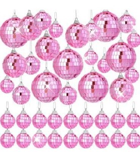 lot 3807 image: 42 Pack Pink Mini Disco Ball Decor - Hanging Mirror Ball Ornaments Different Sizes - Disco Balls Decorations Bulk for Party Christmas Tree Cake Room Birthday (1.2 Inch, 1.6 Inch, 2