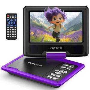 lot 3813 image: POFOTO 9.5 Portable DVD Player for Kids and Car with 7.5 Swivel Screen, 4-6 Hours Working Time, Car DVD Player with Dual Speakers, Remote Control, Support Sync TV, Region Free USBSDAV - Purple
