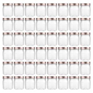 lot 3841 image: novelinks 8 oz Clear Plastic Jars with Airtight Lids, 48 Pack Plastic Mason Jars with Lids 8oz, Refillable Storage Slime Containers & Small Spice Jar for Kitchen Organization (48 Pack,Rose Gold)