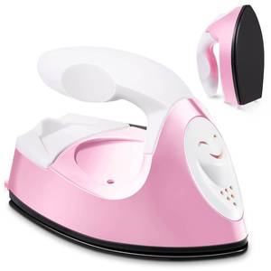 lot 3874 image: Honoson Mini Craft Iron Mini Heat Press Small Iron 3.93 x 2.36 x 2.76 in Portable Handy Tiny Flatiron with Charging Base Accessory for Fuse Bead Patch DIY Heat Transfer Vinyl(Light Pink)