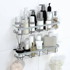 lot 3886 image: Uninol Shower Caddy Organizer with Hooks,Self Adhesive Bathroom Shelves,No Drilling Bathroom Organizers and Storage,Perfect for RV, Apartment, Home Decor,2 Pack Silvery