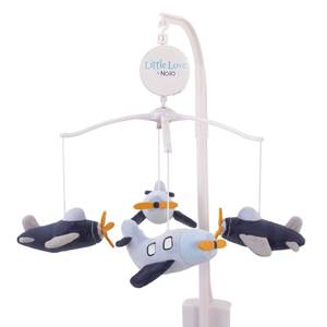 lot 3888 image: Little Love by NoJo Soar High Little One Navy Plush Airplane Musical Mobile
