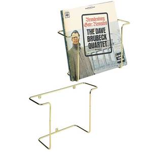 lot 3889 image: MyGift Modern Metal Wire Wall Mounted Vinyl Records Storage Racks, Hanging LP Record Holders, Floating Album Cover Display Shelves, Set of 2 (Brass-2 Pcs)