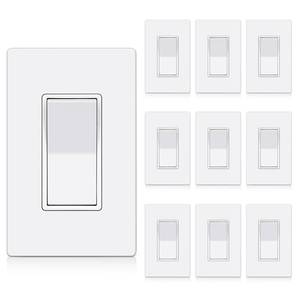 lot 3891 image: BESTTEN 10 Pack Single Pole Decorator Wall Light Switch with Screwless Wallplate, 15A 120277V, OnOff Paddle Rocker Interrupter, UL Listed, White