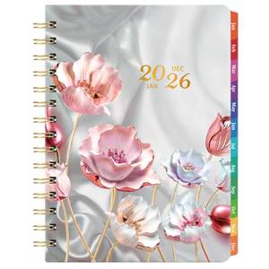 lot 3893 image: 2026 Planner - Planner 2026 with Tabs, Jan. 2026 - Dec. 2026, 2026 Planner Weekly and Monthly, 2026 Calendar Planner, Weekly and Monthly Planner, 6.3 x 8.4, Back Pocket  Thick Paper - Pink Flower