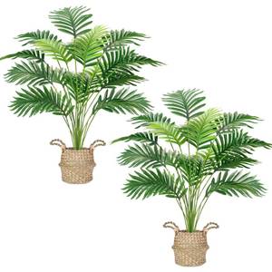 lot 3894 image: Der Rose 2Pcs Fake Palm Tree 28Inch Large Fake Potted Faux Areca Palm Plant with Hand-Woven Baskets with Handles for Indoor Outdoor Home Office Porch Balcony Bedroom Decor