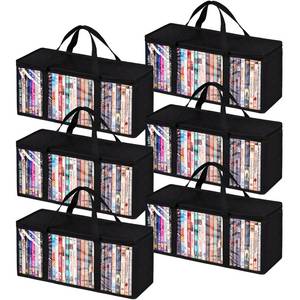 lot 3927 image: Criusia 6 Pack DVD Storage Bags, Clear PVC Media Organizer with Zipper and Handles, Stackable Holder Case for CDs, Blu-ray, Video Games, Albums, Movie Cases