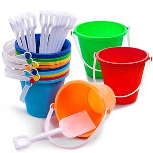 lot 3929 image: Sloosh 12 Sets Sand Buckets with Shovels for Kids Beach Pails Toys Party Favors Pail Set Plastic Bucket with Handles