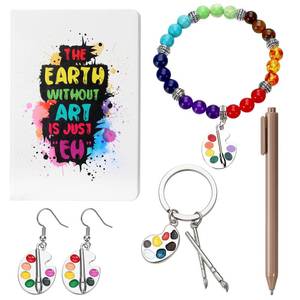 lot 3932 image: Marspark 5 Pcs Artist Gifts for Women A5 Notebook Lined with Pen Artsy Painters Palette Keychain Earrings Bracelet Art Teacher Appreciation Gift for Women Art Lover Artsy Christmas Birthday
