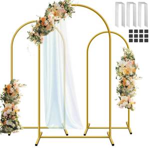 lot 3947 image: Hemmotop Metal Arch Backdrop Stand Set of 3, 6FT, 5FT, 4FT Party Arch Stands for Wedding, Birthday, Baby Shower, Bridal Shower - Balloon Arched Frame for Garden Decor, Gold Floral Arches, 3 Pieces