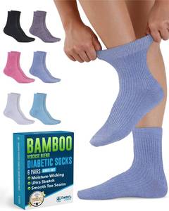 lot 3952 image: Doctors Select Bamboo Viscose Diabetic Socks for Women & Men - 6 Pairs  Smooth Toe Seams, Moisture-Wicking, Viscose Bamboo Socks Women, Black, White, Light Blue, Lilac, Pink, PurplePrplPnk-6Prs