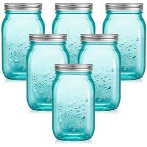 lot 3962 image: Tessco 6 Pcs 16 oz Colored Mason Jars with Lids Regular Mouth Glass Canning Jar for DIY Crafts Flower Decor, Storage, Canning, Pickling, Preserving, Fermenting, Dishwasher Not Allowed(Peacock Green)
