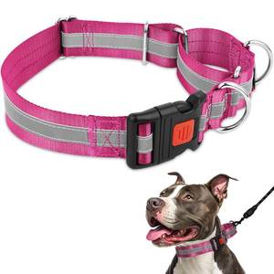 lot 3966 image: Mayerzon 1.5 Wide Reflective Martingale Collar for Large Dogs, Patented No Pull Heavy Duty Walking Training Dog Collar for Pitbulls German Shepherds, with Buckle, 2 D-Rings, Adjustable (Hot Pink, XL)
