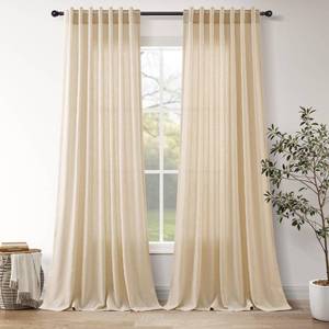lot 3970 image: Extra Long Curtain 108 Inches Long Set Back Tab Tan Linen Drapes for Living Room Neutral Farmhouse Light Filtering Semi Sheer Linen Curtains 108 Inch Length for Large Window 9 FT, 2 Panels