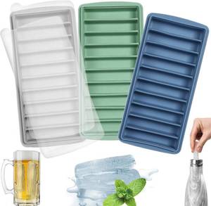 lot 3980 image: LessMo 3 PCS Ice Cube Tray, Long Ice Stick Tray Silicone with Lid, Rectangular Narrow Stick, Reusable, Flexible, Easy Release, for Small Mouth Sport Bottles, Juice Bottles, Cocktail Parties