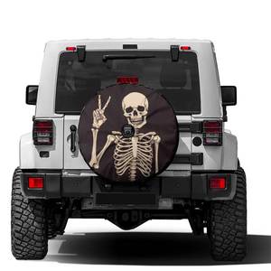 lot 3981 image: Dujiea Rock and Roll Skull Skeleton Spare Tire Cover with Backup Camera Hole, Universal Wheel Tire Cover Tire Protectors for Trailer RV Van SUV Truck Camper and Many Vehicle 17inch