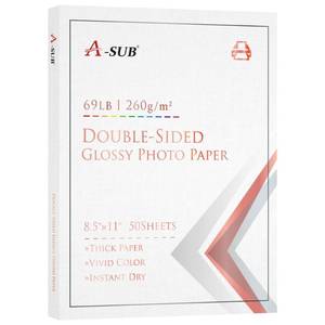 lot 3991 image: A-SUB Thick Double Sided Glossy Photo Paper 69lb 8.5X11 Inches Heavyweight Cardstock Paper 260gsm for Cards Cake Toppers Work with Inkjet Printers Dye Ink 50 Sheets