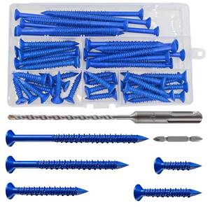 lot 3994 image: WenSilon(100 PCS) 316 Concrete Screw Anchor Kit Blue Flat Head for Anchoring to Masonry, Block or Brick Stucco