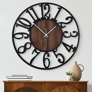 lot 1301 image: Maxstar Round Wall Clock for Living Room Decor Battery Operated Non Ticking Silent Vintage Black Metal Wood Clocks for Home Living Room Garden Farmhouse Office Kitchen Decoration -13 inch - Retail $26