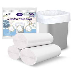 lot 1313 image: LainNeala Small Trash Bags 4 Gallon, 100 Count Small Garbage Bag Bathroom White Mini Trash Bag Trash Can Liners Unscented Small Garbage Bags for Bathroom Can - Retail $6
