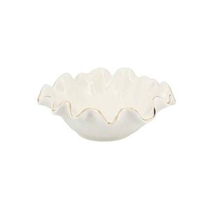 lot 1314 image: Small White Lotus Ceramic Decorative Bowl,Ruffle Lotus Leaf Decor Bowl with Gold Trim for Coffee Table Counter,Beautifully Catch All Bowl for Keys Coins near Entryways,Capacity about 2 Cups - Retail $33