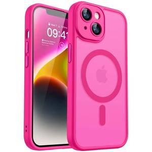 lot 1318 image: CANSHN Magnetic for iPhone 14 Case, Upgraded Full Camera Protection Compatible with Magsafe Translucent Matte Shockproof Protective Phone Case for iPhone 14 6.1 - Hot Pink - Retail $14