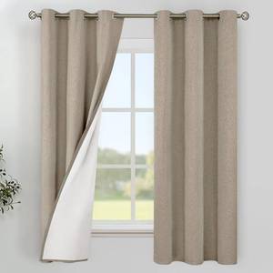 lot 1332 image: YoungsTex Taupe Linen Blackout Curtains for Bedroom 63 Inch Length, Thermal Insulated Full Room Darkening Window Drapes Heat Blocking for Living Room, 2 Panels, 38 X 63 Inch - Retail $36