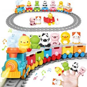 lot 1336 image: Learning Toy for Toddlers 1-3, Electric Toys Trains with Lights, Music & Steam, Counting, Matching & Sorting Montessori Toy with 6 Animal Finger Puppets, Birthday Xmas Gifts for Baby Boys Girls 12-18M - Retail $30