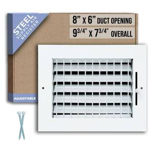 lot 1351 image: Fits 8x6 Duct Opening Steel Adjustable Air Supply Grille by Handua  Register Vent Cover Grill for Sidewall and Ceiling  White  Outer Dimensions 9.75 X 7.75 - Retail $26