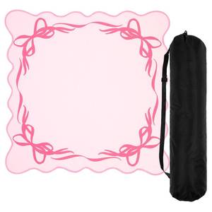 lot 1352 image: Drydiet Pink Scalloped Bow Mahjong Mat Christmas Coquette Mahjong Table Mat with Carrying Bag 31.5 x 31.5 Cute Aesthetic Scallop Anti Slip Noise Reduction Games Table Cover for Poker Card Board Game - Retail $22