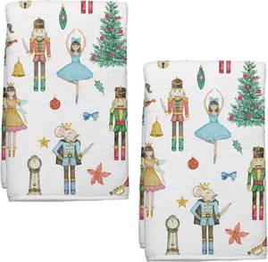 lot 1358 image: HSKMAKE Nutcracker Kitchen Towels 2-Pack - Christmas Dish Towels with Watercolor Design - Absorbent Cotton Tea Towels for Holiday Kitchen and Bathroom Decor - Retail $10