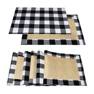 lot 1363 image: Senneny Set of 6 Christmas Placemats Buffalo Check Placemats Black White Plaid Reversible Burlap & Cotton Place mat for Christmas Holiday Table Home Decoration - Retail $19