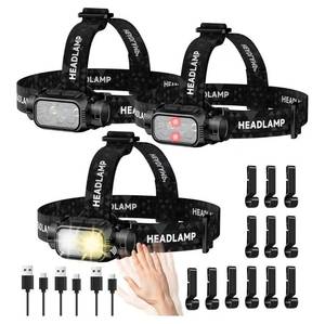 lot 1372 image: ONLY TWO Rechargeable LED Headlamp 2 Pack, High Lumen Super Bright Head Lamp with Red Light, Motion Sensor, 5 Modes, 90° Adjustable, Waterproof Lightweight Headlamps for Adult Running, Camping, Hiking - Retail $0