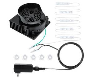 lot 1378 image: 2 Pack12V Air Blower for Inflatables with 5 LED Light Strings for Outdoor Inflatable Decor Weddings Easter Pool Floats Holiday Yard Decorations, 1.2A Inflatable Fan Replacement and 1.5A Adapter - Retail $0