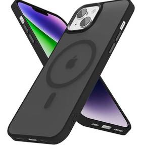 lot 1384 image: oakxco Magnetic Case for iPhone 14 iPhone 13 Phone Case Compatible with Magsafe, Slim Thin Clear Hard Shell Plastic & Silicone Rubber Bumper, Transparent Cute Mag Safe Cover for Women Girls, Black - Retail $0