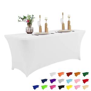lot 1404 image: IVAPUPU 6FT Spring Table Cloth for Rectangular Fitted Events Stretch White Table Covers Washable Spandex Tablecloth Protector for Party, Wedding, Cocktail, Banquet, Festival - Retail $15
