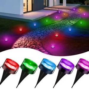 lot 1405 image: PRE OWNED VCOKEN Christmas Pathway Lights, 50FT with Smart 15 LED RGBWW Outdoor Ground Lights with App Control, DIY Scene Modes IP65 Waterproof Walkway Light for Yard, Walkway Driveway Garden Decor - Retail $50