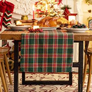 lot 1406 image: One Pk Green Red Plaid Christmas Table Runner, Winter Holiday Table Runners 36 inches Long, Xmas Decorations Indoor Outdoor Farmhouse Home Kitchen Dining Party Decor - Retail $13