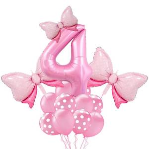 lot 1409 image: Wclliuchi Pink Birthday Balloons - 40 Inch Number 4 Bow Balloons for Girls 4th Birthday Decorations - Retail $244