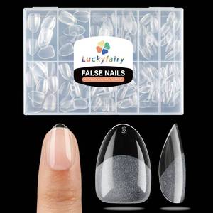 lot 1413 image: Luckyfairy Extra Short Almond Nail Tips, 240pcs Soft Gel Pre-Shaped Acrylic Fake Nails, Half Matte Full Cover Clear Gelly Press on Flase Nail Tips for Extension Nail Manicure Home DIY 12 Sizes - Retail $6