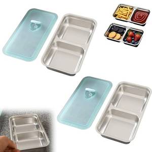lot 1432 image: ONE LID CHIPPED Grab and Go Snack Containers Reusable,Stainless Steel Double Compartment Snack Containers,Dishwasher- Reusable Condiment Container with Lids of Snacks,Dips,Travel and Outdoor Camping (2PCS) - Retail $13