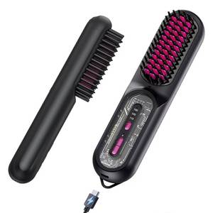 lot 1433 image: Cordless Hair Straightener Brush for Women - HFcoupe Electric Hot Comb Rechargeable Travel Portable Thermal Brush, Fast Heat Mini Straightening Tools with Ionic, Salon Smooth Styles Anywhere Black - Retail $26