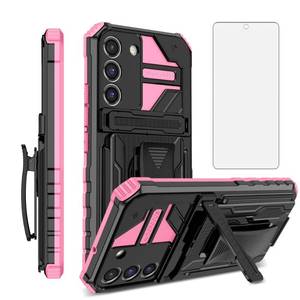 lot 1436 image: Phone Case for Samsung Galaxy S21 FE 5G with Screen Protector Belt Clip Holster Stand Hybrid Rugged Hard Military Grade Protective Cell Cover S 21 EF S21FE5G UW S21FE 21S G5 6.4 inch Women Men Pink - Retail $14
