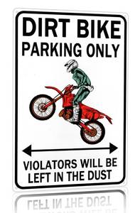 lot 1443 image: Smilelife Dirt Bike Accessories Boys Motorcross Gifts Funny Dirty Bike Parking Only Vintage Tin Sign for Man Cave Boys Room Garage Wall Decor 8x12 Inch (3064) - Retail $10