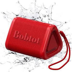lot 1444 image: Bobtot Portable Bluetooth Speaker Wireless, IPX7 Small Shower Speaker Waterproof, 15H Playing Time, Loud and Stereo Sound with Bass, TWS Pairing for Party, Camping, Travel, Red - Retail $20