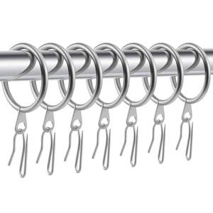 lot 1449 image: Hotop 30 Pcs Metal Drapery Curtain Rings 0.981.261.65 inch Interior Diameter and 30 Pcs Hanging Curtain Drapery Pin Hooks for Window Door Shower(Matte Silver,32 mm) - Retail $15