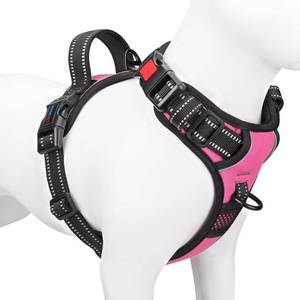 lot 1455 image: PHOEPET No Pull Dog Harness Medium Reflective Front Clip Vest with Handle,Adjustable 2 Metal Rings 3 Buckles,Easy to Put on & Take Off(M, Pink) - Retail $22