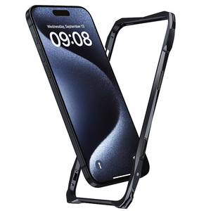 lot 1456 image: Pefimt Aluminum Bumper Case for iPhone 16 Pro Max, No Back Design Compatible with MagSafe Black Metal Frame Shock Absorbent Cool Design Not Affect Signal, Backless Fast Heat Dissipation (16 pro max) - Retail $18