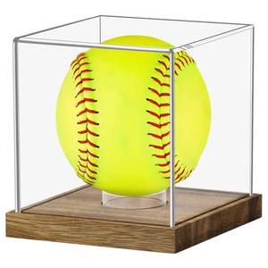 lot 1467 image: SMALL CRACK SEE PHOTOS Clear Acrylic Softball Display Case with Wood Base, Memorabilia Stand Cube Holder, Dust Protection Transparent Storage Box for Single Ball Souvenir Softball Collections - Retail $10
